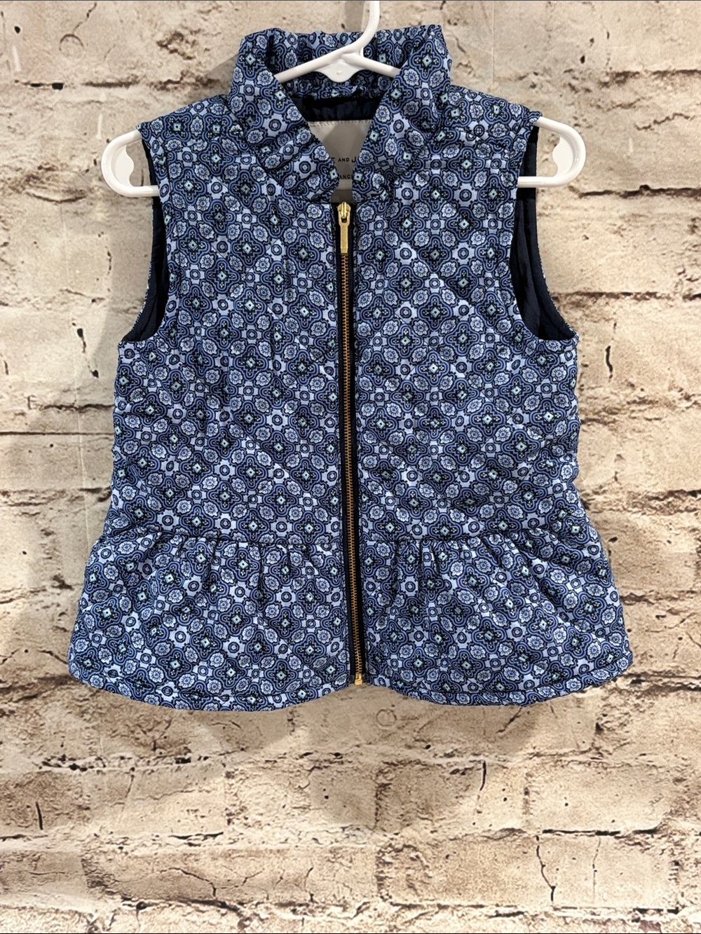 Janie and Jack Navy Blue Floral Quilted Vest with Gold Zipper